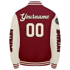 Maßgeschneiderte Crimson Creme Letterman Varsity Jacket Individuelle Stickerei Druck nach Ihrem Wunsch