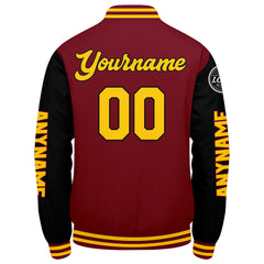 Maßgeschneiderte Crimson Schwarz Gelb Letterman Varsity Jacket Individuelle Stickerei Druck nach Ihrem Wunsch