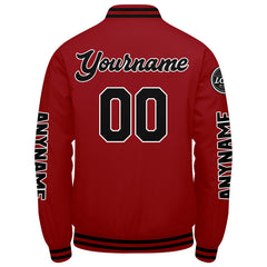 Maßgeschneiderte Rot Schwarz Letterman Varsity Jacket Individuelle Stickerei Druck nach Ihrem Wunsch