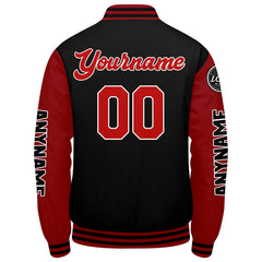 Maßgeschneiderte Rot Schwarz Letterman Varsity Jacket Individuelle Stickerei Druck nach Ihrem Wunsch