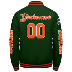 Maßgeschneiderte Dunkelgrün Orange Letterman Varsity Jacket Individuelle Stickerei Druck nach Ihrem Wunsch