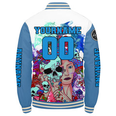 Maßgeschneiderte Hellblau Letterman Varsity Jacket Individuelle Stickerei Druck nach Ihrem Wunsch