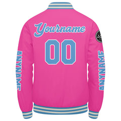 Maßgeschneiderte Rosa Letterman Varsity Jacket Individuelle Stickerei Druck nach Ihrem Wunsch