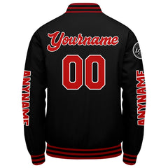Maßgeschneiderte Rot Schwarz Letterman Varsity Jacket Individuelle Stickerei Druck nach Ihrem Wunsch
