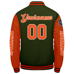Maßgeschneiderte Olivengrün Orange Letterman Varsity Jacket Individuelle Stickerei Druck nach Ihrem Wunsch