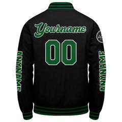 Maßgeschneiderte Grün Schwarz Letterman Varsity Jacket Individuelle Stickerei Druck nach Ihrem Wunsch