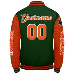 Maßgeschneiderte Dunkelgrün Orange Letterman Varsity Jacket Individuelle Stickerei Druck nach Ihrem Wunsch