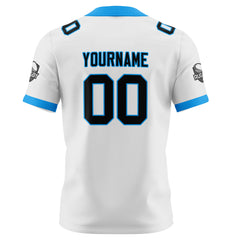 Benutzerdefinierte Weiß Blau Schwarz Fußball Trikots Personalisierter Name Nummer Logo