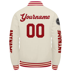 Maßgeschneiderte Rot Creme Letterman Varsity Jacket Individuelle Stickerei Druck nach Ihrem Wunsch