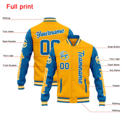 Benutzerdefinierte Varsity-Jacke. Letterman-Jacke für Männer, Frauen und Jugendliche Orange Blau