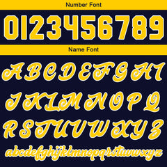 Benutzerdefinierte Verlauf Varsity-Jacke. Letterman-Jacke Marine Gelb