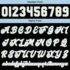 Maßgeschneiderte Schwarz Hellblau Letterman Varsity Jacket Individuelle Stickerei Druck nach Ihrem Wunsch