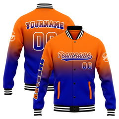 Benutzerdefinierte Verlauf Varsity-Jacke. Letterman-Jacke Orange Royal
