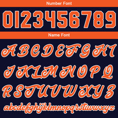 Benutzerdefinierte Verlauf Varsity-Jacke. Letterman-Jacke Marine Orange