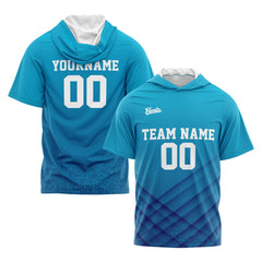 Benutzerdefinierte Aqua Kurzarm-Kapuzenpullover für Männer Frauen Hemden mit Kapuzen gedruckt Name Logo