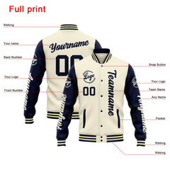 Benutzerdefinierte Varsity-Jacke. Letterman-Jacke für Männer, Frauen und Jugendliche Creme Marine