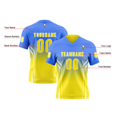 Benutzerdefinierte Blau Gelb Reversibel Fußball Trikot Personalisierte Gradient Fußball Shirts für Männer gedruckt Team Name Nummer Logo