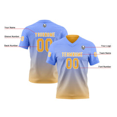 Benutzerdefinierte Himmel Blaue Butter Gelb Reversibel Fußball Trikot Personalisierte Gradient Fußball Shirts für Männer gedruckt Team Name Nummer Logo