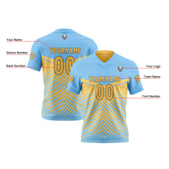 Benutzerdefinierte Blau Gelb Reversibel Fußball Trikot Personalisierte Gradient Fußball Shirts für Männer gedruckt Team Name Nummer Logo