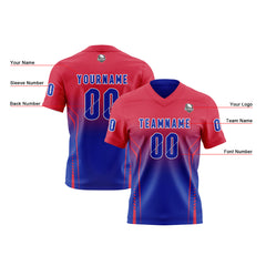 Benutzerdefinierte Rot Blau Reversibel Fußball Trikot Personalisierte Gradient Fußball Shirts für Männer gedruckt Team Name Nummer Logo
