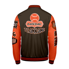 Maßgeschneiderte Braun Orange Letterman Varsity Jacket Individuelle Stickerei Druck nach Ihrem Wunsch