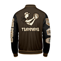 Maßgeschneiderte Braun Schwarz Letterman Varsity Jacket Individuelle Stickerei  Druck nach Ihrem Wunsch