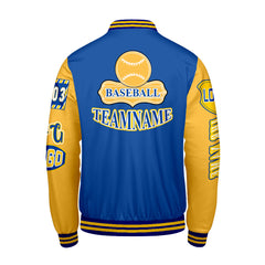 Maßgeschneiderte Blau Gelb Letterman Varsity Jacket Individuelle Stickerei Druck nach Ihrem Wunsch