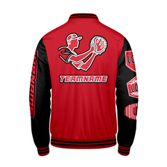 Maßgeschneiderte Rot Schwarz Letterman Varsity Jacket Individuelle Stickerei Druck nach Ihrem Wunsch