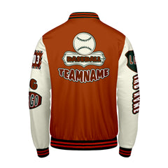 Maßgeschneiderte Orange Grün Letterman Varsity Jacket Individuelle Stickerei Druck nach Ihrem Wunsch