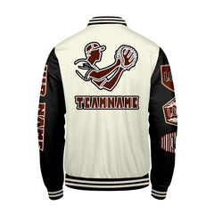 Maßgeschneiderte Weiß Schwarz Letterman Varsity Jacket Individuelle Stickerei Druck nach Ihrem Wunsch
