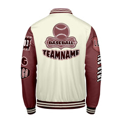 Maßgeschneiderte Weiß Rot Letterman Varsity Jacket Individuelle Stickerei Druck nach Ihrem Wunsch