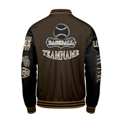 Maßgeschneiderte Braun Schwarz Letterman Varsity Jacket Individuelle Stickerei Druck nach Ihrem Wunsch