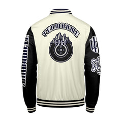 Maßgeschneiderte Weiß Schwarz Letterman Varsity Jacket Individuelle Stickerei Druck nach Ihrem Wunsch