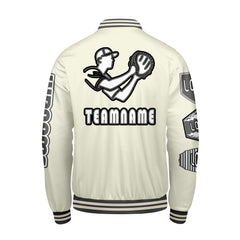 Maßgeschneiderte Weiß Letterman Varsity Jacket Individuelle Stickerei Druck nach Ihrem Wunsch