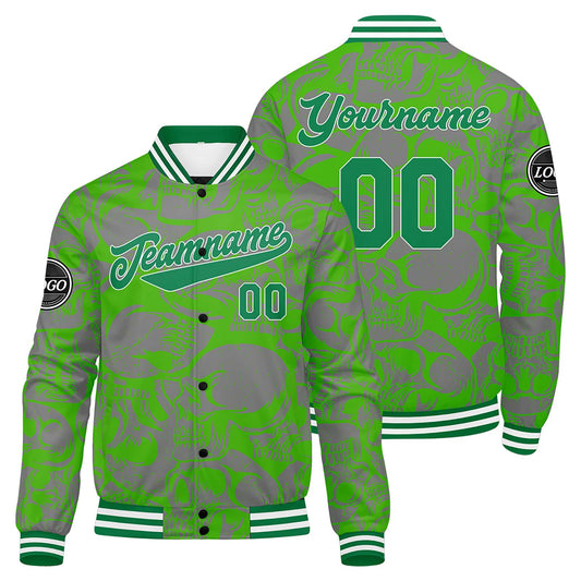 Benutzerdefinierte Grün Grau Varsity-Jacke. Letterman-Jacke für Männer, Frauen und Jugendliche