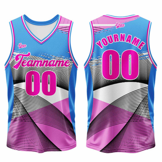 Benutzerdefinierter Blau Rosa Basketball Jersey Uniform Anzug gedruckt Ihr Logo Name Nummer