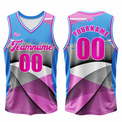 Benutzerdefinierter Blau Rosa Basketball Jersey Uniform Anzug gedruckt Ihr Logo Name Nummer