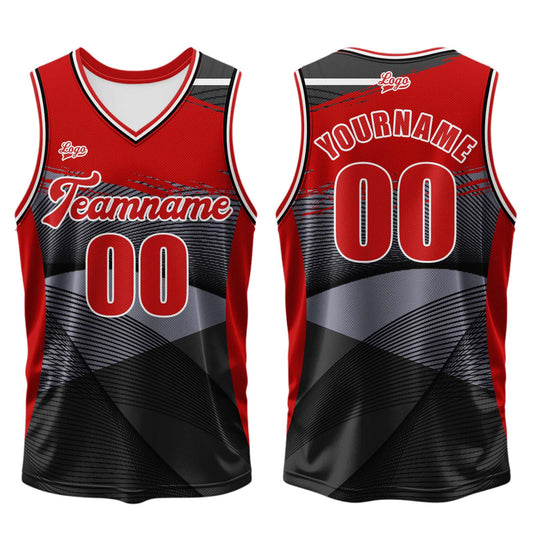 Benutzerdefinierter Schwarz Rot Basketball Jersey Uniform Anzug gedruckt Ihr Logo Name Nummer
