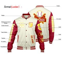Maßgeschneiderte Weiß Rot Letterman Varsity Jacket Individuelle Stickerei  Druck nach Ihrem Wunsch