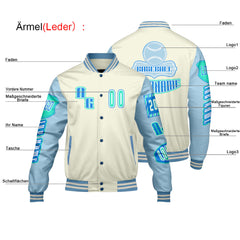 Maßgeschneiderte Blau Grün Letterman Varsity Jacket Individuelle Stickerei Druck nach Ihrem Wunsch