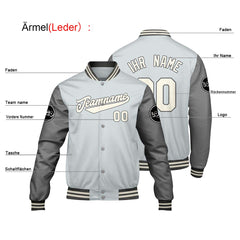 Maßgeschneiderte Grau Letterman Varsity Jacket Individuelle Stickerei Druck nach Ihrem Wunsch