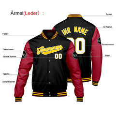 Maßgeschneiderte Schwarz Rot Letterman Varsity Jacket Individuelle Stickerei Druck nach Ihrem Wunsch