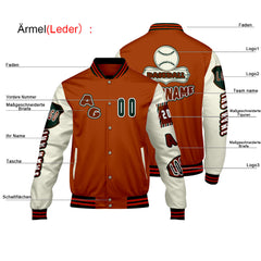 Maßgeschneiderte Orange Grün Letterman Varsity Jacket Individuelle Stickerei Druck nach Ihrem Wunsch