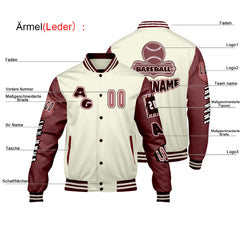 Maßgeschneiderte Weiß Rot Letterman Varsity Jacket Individuelle Stickerei Druck nach Ihrem Wunsch