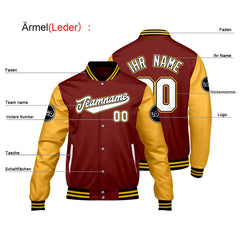 Maßgeschneiderte Rot Gelb Letterman Varsity Jacket Individuelle Stickerei Druck nach Ihrem Wunsch