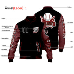 Maßgeschneiderte Schwarz Rot Letterman Varsity Jacket Individuelle Stickerei  Druck nach Ihrem Wunsch