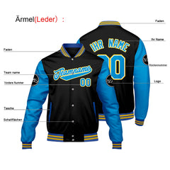Maßgeschneiderte schwarz Blau Letterman Varsity Jacket Individuelle Stickerei Druck nach Ihrem Wunsch