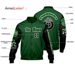 Maßgeschneiderte Grün Schwarz Letterman Varsity Jacket Individuelle Stickerei Druck nach Ihrem Wunsch