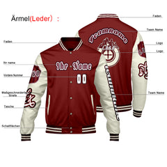 Maßgeschneiderte Rot Weiß Letterman Varsity Jacket Individuelle Stickerei Druck nach Ihrem Wunsch
