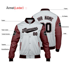 Maßgeschneiderte Hellgrau Rot Letterman Varsity Jacket Individuelle Stickerei Druck nach Ihrem Wunsch